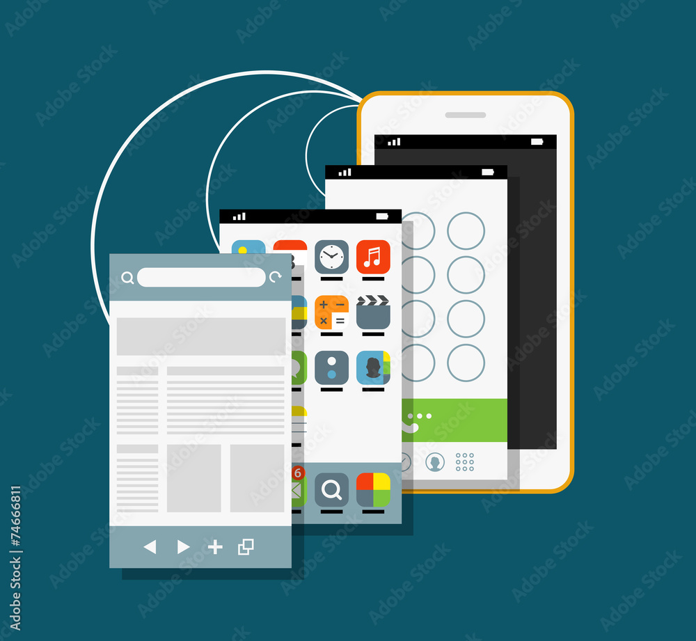 Poster modern smartphone with different application screens