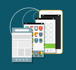 Modern smartphone with different application screens