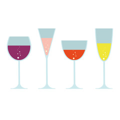 vector wineglass, champagne and cocktail glass silhouette