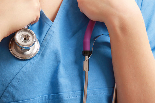 Close-up image of stethoscope and medical uniform