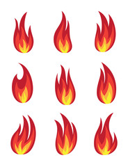 Fire icon set, art vector illustration