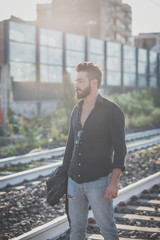 young handsome attractive bearded model man