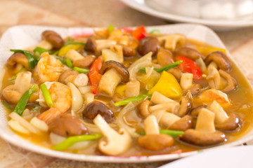 Closeup of Fried mushrooms in a plate