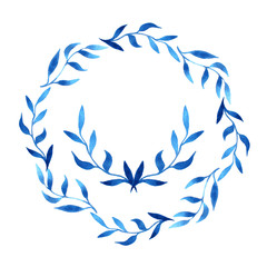 vector blue gzhel watercolor leaf pattern template