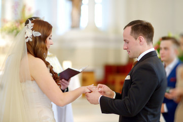 Bride and groom at the church during a wedding