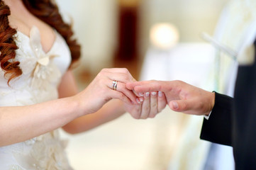 Bride and groom at the church during a wedding