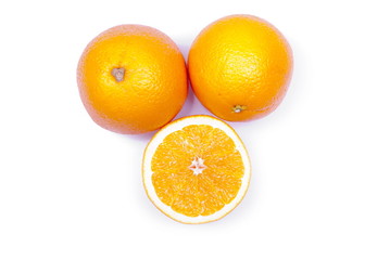 sliced ripe appetizing orange isolated on white background with