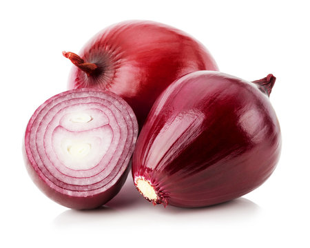 Red sliced onion isolated on the white background