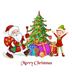 Christmas greeting with Santa Claus and elf