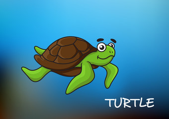Swimming cartoon sea turtle