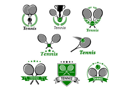 Tennis sporting emblems and banners
