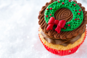 Close-up of decorative Christmas cupcake