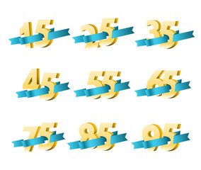 Different digits with ribbons. Sale banner template