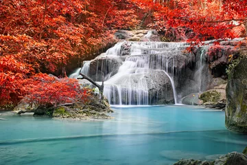 Fototapete Rund Beautiful waterfall in autumn forest © totojang1977