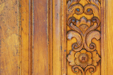 Thai pattern carved wood texture