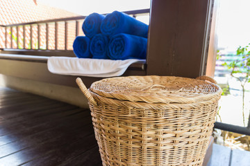 folded blue towel for spa massage