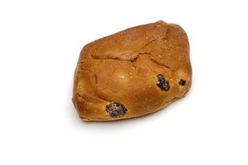 bun with raisins on the white background