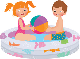 Obraz na płótnie Canvas Children playing in inflatable pool