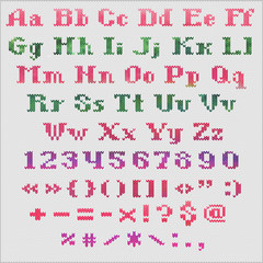 Knitted vector alphabet, melange bold serif letters