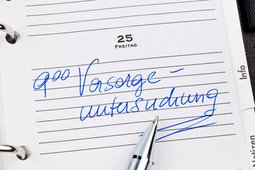 Eintrag im Kalender: Vorsorgeuntersuchung