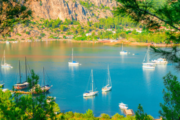 beautiful picturesque bay of the sea and yachts