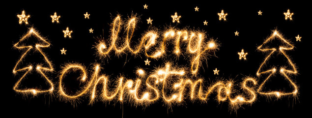 Merry christmas made of sparkles on black