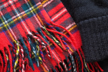 close - up Warm knitted scarf red