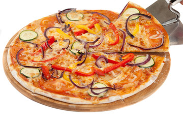 Homemade vegetable pizza on white