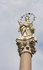 The statue Mary, mother of Christ, with starry halo in Lucca,