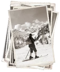 Verduisterende gordijnen Black and white photos, Vintage photos with vintage skier © smuki