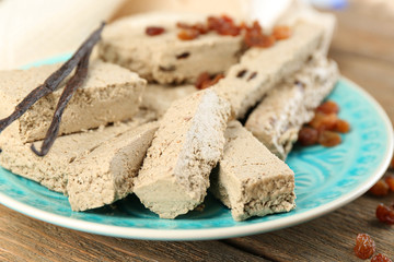 Two kinds of sunflower halva - with raisinas and vanilla taste.
