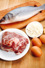 Food high in protein on table, close-up