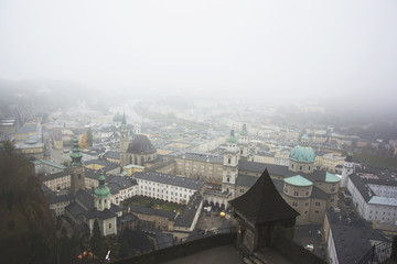 View over Salzburg and fog