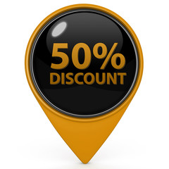Discount 50 pointer icon on white background