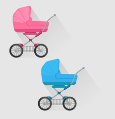 two isolated baby carriages in flat style