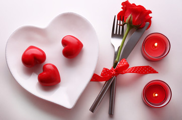 Festive table set for Valentines Day