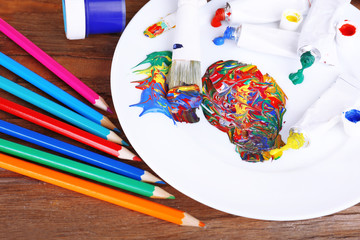 Mixing paints, close-up