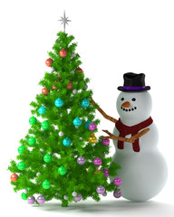 Christmas tree and snowman