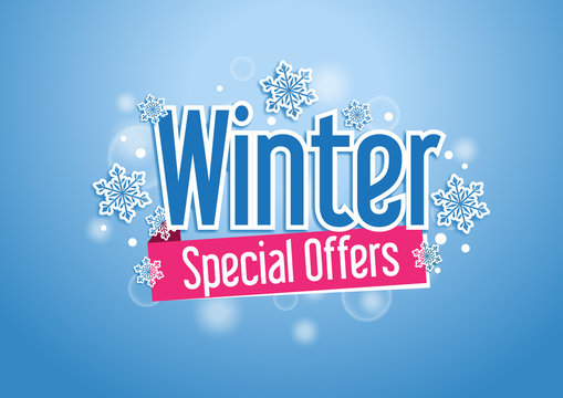 Winter Special Offers Word with Snows in Blue Background