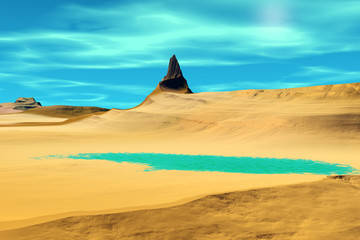 Fototapeta na wymiar 3D rendered fantasy alien planet. Rocks and lake