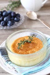 Delicious lemon pudding cake served in ramekins