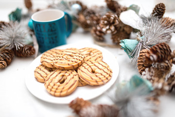 chocolate and caramel cookies with christmas decorations