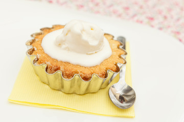 cake with vanilla ice cream