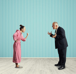 housewife screaming at senior man