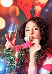 Zelfklevend Fotobehang funny girl celebrating New Year's Eve - christmastime 13 © Patrizia Tilly