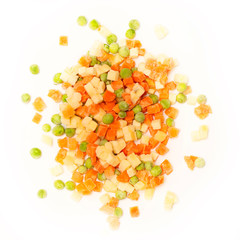 Mixed frozen vegetables on white background