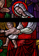 Mary and Jesus in stained glass