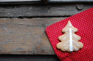 Christmas background with gingerbread cookie