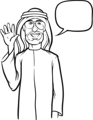 whiteboard drawing - standing smiling arab man waving hello