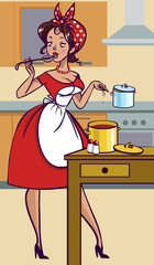 Funny vector cartoon colorfull girl in pin-up style isolated bac